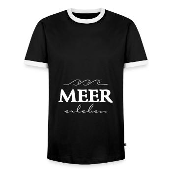 "Meer erleben" Reise Spruch T-Shirt für den Urlaub - Männer Kontrast-T-Shirt - Schwarz/Weiß - Vorne - AI Model Female 172 light (172cm) & AI Model Male 178 light (178cm)