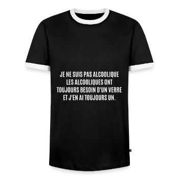 je ne suis pas alcoolique - T-shirt contrasté Homme - noir/blanc - Devant - AI Model Female 172 light (172cm) & AI Model Male 178 light (178cm)
