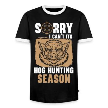 Désolé, je ne peux pas, c’est de la chasse au cochon - T-shirt contrasté Homme - noir/blanc - Devant - AI Model Female 172 light (172cm) & AI Model Male 178 light (178cm)