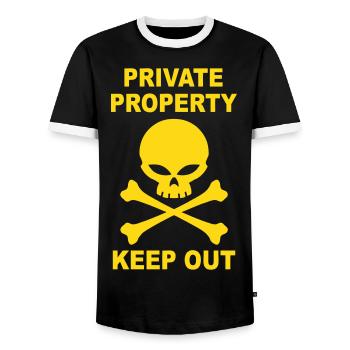 private property keep out - Men's Ringer Shirt - black/white - Front - AI Model Female 172 light (172cm) & AI Model Male 178 light (178cm)