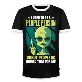 Früher war ich ein geselliger Mensch Alien Antisozial - Männer Kontrast-T-Shirt - Schwarz/Weiß - Vorne - AI Model Female 172 light (172cm) & AI Model Male 178 light (178cm)