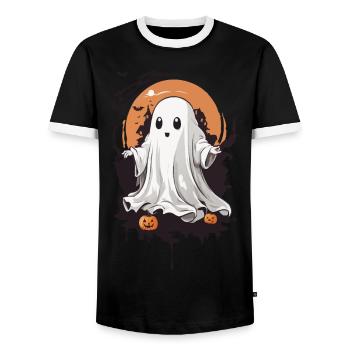 Cartoon Ghost and Pumpkin Halloween Ghosts Design - Men's Ringer Shirt - black/white - Front - AI Model Female 172 light (172cm) & AI Model Male 178 light (178cm)