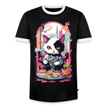 Kawaii Sushi Cat Pastel Goth Style Japon - T-shirt contrasté Homme - noir/blanc - Devant - AI Model Female 172 light (172cm) & AI Model Male 178 light (178cm)