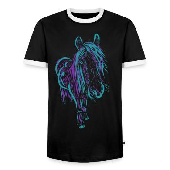 Horse - Men's Ringer Shirt - black/white - Front - AI Model Female 172 light (172cm) & AI Model Male 178 light (178cm)