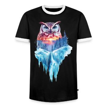 Eule - Männer Kontrast-T-Shirt - Schwarz/Weiß - Vorne - AI Model Female 172 light (172cm) & AI Model Male 178 light (178cm)