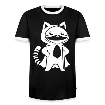 Superhero Cat Silhouette Cloak Minimalist - Men's Ringer Shirt - black/white - Front - AI Model Female 172 light (172cm) & AI Model Male 178 light (178cm)