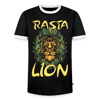 Rasta Lion Rastafari Gift - Men's Ringer Shirt - black/white - Front - AI Model Female 172 light (172cm) & AI Model Male 178 light (178cm)