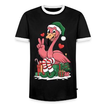 Flamingo Elfe Weihnachten - Männer Kontrast-T-Shirt - Schwarz/Weiß - Vorne - AI Model Female 172 light (172cm) & AI Model Male 178 light (178cm)