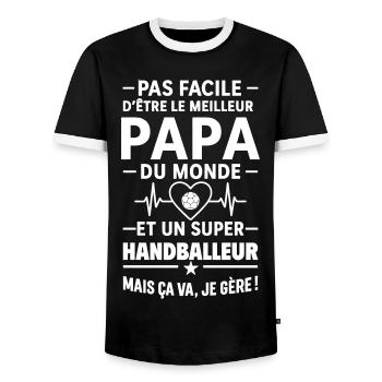 Cœur + Handball – Super Papa Handballeur  - T-shirt contrasté Homme - noir/blanc - Devant - AI Model Female 172 light (172cm) & AI Model Male 178 light (178cm)