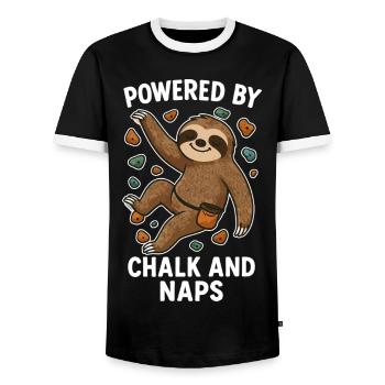 Bouldern Shirt lustig – Faultier mit Chalk - Männer Kontrast-T-Shirt - Schwarz/Weiß - Vorne - AI Model Female 172 light (172cm) & AI Model Male 178 light (178cm)