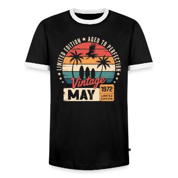 Besonderes Jubiläum mit diesem Entwurf Mai 1972 - Männer Kontrast-T-Shirt - Schwarz/Weiß - Vorne - AI Model Female 172 light (172cm) & AI Model Male 178 light (178cm)