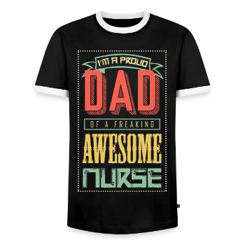 Proud Dad Nurse – Funny Nurse Father - Men's Ringer Shirt - black/white - Front - AI Model Female 172 light (172cm) & AI Model Male 178 light (178cm)