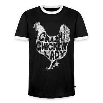 Farming Farm Crazy Chicken Lady Farmer - Men's Ringer Shirt - black/white - Front - AI Model Female 172 light (172cm) & AI Model Male 178 light (178cm)
