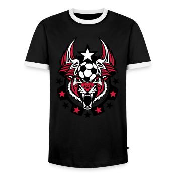 football soccer sport tiger logo tiger ballo - Men's Ringer Shirt - black/white - Front - AI Model Female 172 light (172cm) & AI Model Male 178 light (178cm)