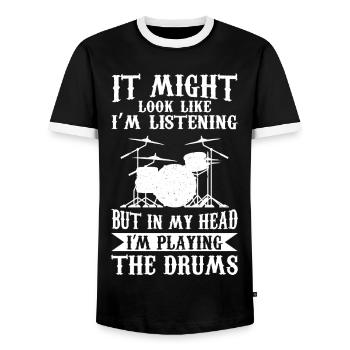 Cool drums musician drummer gift - Men's Ringer Shirt - black/white - Front - AI Model Female 172 light (172cm) & AI Model Male 178 light (178cm)