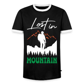 Lost in Mountain Hiking - Men's Ringer Shirt - black/white - Front - AI Model Female 172 light (172cm) & AI Model Male 178 light (178cm)