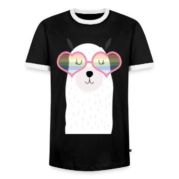 Llama, Rainbow, Sunglasses, Pride, Love, Heart - Men's Ringer Shirt - black/white - Front - AI Model Female 172 light (172cm) & AI Model Male 178 light (178cm)