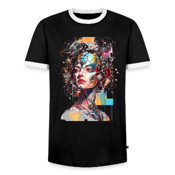 Portrait of a female AI android/cyborg - Men's Ringer Shirt - black/white - Front - AI Model Female 172 light (172cm) & AI Model Male 178 light (178cm)