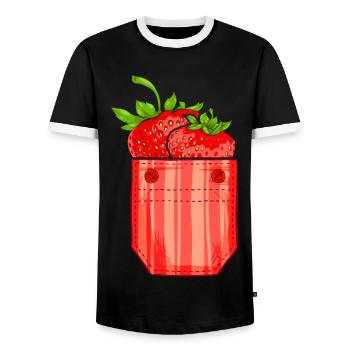 Beere Sommer Frucht Geschenk Brusttasche Erdbeere - Männer Kontrast-T-Shirt - Schwarz/Weiß - Vorne - AI Model Female 172 light (172cm) & AI Model Male 178 light (178cm)