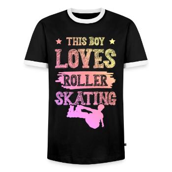 junge liebt roller skates - Männer Kontrast-T-Shirt - Schwarz/Weiß - Vorne - AI Model Female 172 light (172cm) & AI Model Male 178 light (178cm)