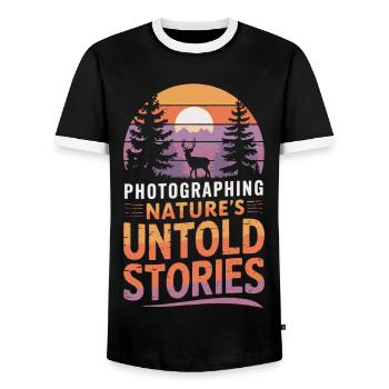 Photographie de nature Photographie animalière Photographie - T-shirt contrasté Homme - noir/blanc - Devant - AI Model Female 172 light (172cm) & AI Model Male 178 light (178cm)