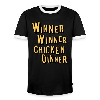 Winner Winner Chicken Dinner - Men's Ringer Shirt - black/white - Front - AI Model Female 172 light (172cm) & AI Model Male 178 light (178cm)