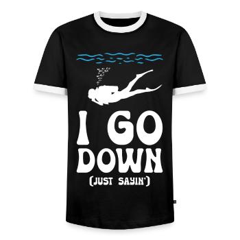 I go Down Funny Diving - Men's Ringer Shirt - black/white - Front - AI Model Female 172 light (172cm) & AI Model Male 178 light (178cm)