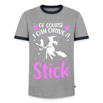 Witches' broom Magical saying Walpurgis Night - Men's Ringer Shirt - grey/navy  - Front - AI Model Female 172 light (172cm) & AI Model Male 178 light (178cm)