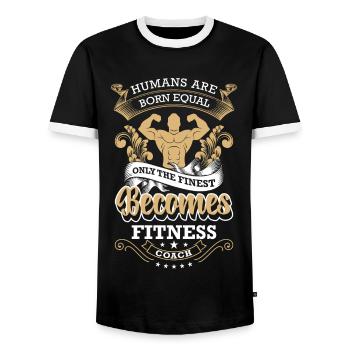 Fitness Trainer Bench Press Training - Men's Ringer Shirt - black/white - Front - AI Model Female 172 light (172cm) & AI Model Male 178 light (178cm)