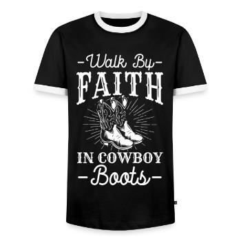 Danse en ligne du Far West Western Rider - T-shirt contrasté Homme - noir/blanc - Devant - AI Model Female 172 light (172cm) & AI Model Male 178 light (178cm)