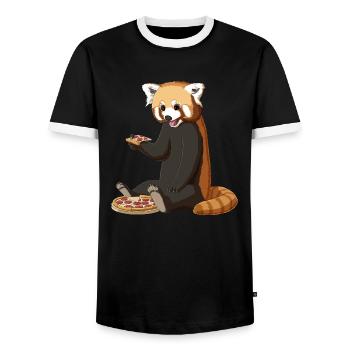 Roter Panda isst Pizza - Männer Kontrast-T-Shirt - Schwarz/Weiß - Vorne - AI Model Female 172 light (172cm) & AI Model Male 178 light (178cm)
