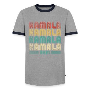 Kamala Harris 2021 - Men's Ringer Shirt - grey/navy  - Front - AI Model Female 172 light (172cm) & AI Model Male 178 light (178cm)