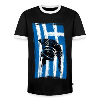 Drapeau Grèce Casque Sparte - T-shirt contrasté Homme - noir/blanc - Devant - AI Model Female 172 light (172cm) & AI Model Male 178 light (178cm)