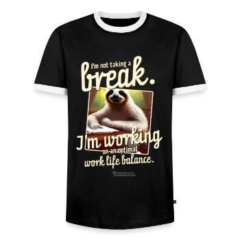 Sloth and funny saying work-life balance - Men's Ringer Shirt - black/white - Front - AI Model Female 172 light (172cm) & AI Model Male 178 light (178cm)