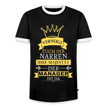 Verneigt euch, Ihre Majestät der Manager ist da - Männer Kontrast-T-Shirt - Schwarz/Weiß - Vorne - AI Model Female 172 light (172cm) & AI Model Male 178 light (178cm)