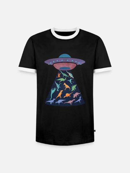 Spaceship kidnaps dinosaurs - Men's Ringer Shirt - black/white