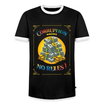 Corruption knows no rules - Men's Ringer Shirt - black/white - Front - AI Model Female 172 light (172cm) & AI Model Male 178 light (178cm)