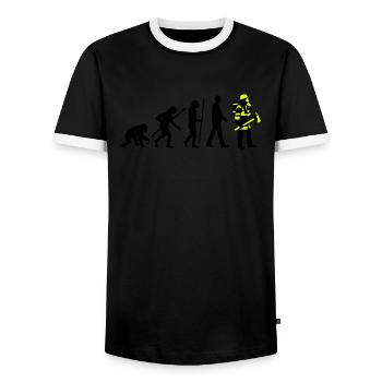 evolution_feuerwehrmann_012015_a_2c - Männer Kontrast-T-Shirt - Schwarz/Weiß - Vorne - AI Model Female 172 light (172cm) & AI Model Male 178 light (178cm)