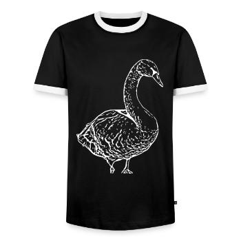 Cygne, Canard blanc, Oiseau, Oie - T-shirt contrasté Homme - noir/blanc - Devant - AI Model Female 172 light (172cm) & AI Model Male 178 light (178cm)