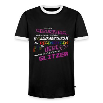 Geburtstagssprüche Sonnenschein Regenbogen & Liebe - Männer Kontrast-T-Shirt - Schwarz/Weiß - Vorne - AI Model Female 172 light (172cm) & AI Model Male 178 light (178cm)
