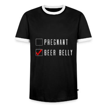 Pregnant Babybauch vs. Bierbauch Geschenk Idee - Männer Kontrast-T-Shirt - Schwarz/Weiß - Vorne - AI Model Female 172 light (172cm) & AI Model Male 178 light (178cm)