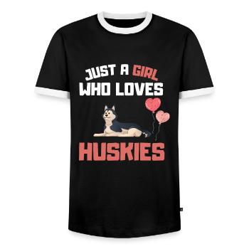 Nur ein Mädchen das Huskys liebt Hunde Husky - Männer Kontrast-T-Shirt - Schwarz/Weiß - Vorne - AI Model Female 172 light (172cm) & AI Model Male 178 light (178cm)