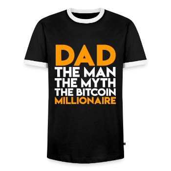 Bitcoin Millionaire Dad Father T-shirt - Men's Ringer Shirt - black/white - Front - AI Model Female 172 light (172cm) & AI Model Male 178 light (178cm)