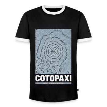 Cotopaxi | Map Topography Grunge - Men's Ringer Shirt - black/white - Front - AI Model Female 172 light (172cm) & AI Model Male 178 light (178cm)
