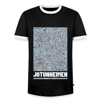 Jotunheimen | Carte Topographie Grunge - T-shirt contrasté Homme - noir/blanc - Devant - AI Model Female 172 light (172cm) & AI Model Male 178 light (178cm)