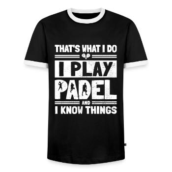 Das ist es, was ich tue Ich spiele Padel Funny Padelista - Männer Kontrast-T-Shirt - Schwarz/Weiß - Vorne - AI Model Female 172 light (172cm) & AI Model Male 178 light (178cm)