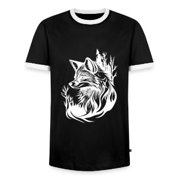 Hübscher niedlicher Tattoo Style Fuchs im Wald - Männer Kontrast-T-Shirt - Schwarz/Weiß - Vorne - AI Model Female 172 light (172cm) & AI Model Male 178 light (178cm)