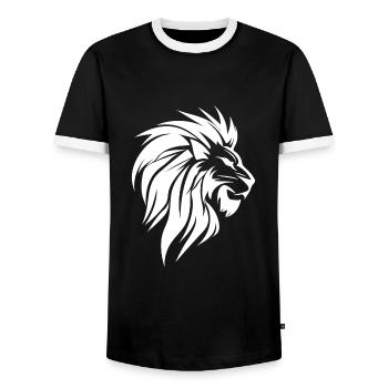 Evil Lion Head Tattoo Style Elegant Mane - Men's Ringer Shirt - black/white - Front - AI Model Female 172 light (172cm) & AI Model Male 178 light (178cm)