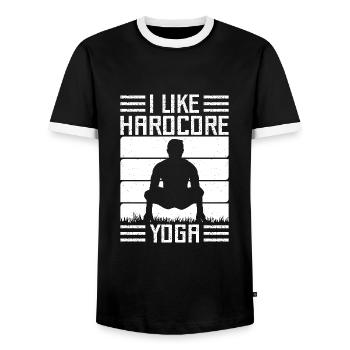Pilates Enthusiasts I Like Hardcore Yoga Pilates - Men's Ringer Shirt - black/white - Front - AI Model Female 172 light (172cm) & AI Model Male 178 light (178cm)
