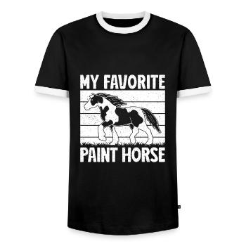 Hobby Horse Rider PAint Horse English Riding Horse - Men's Ringer Shirt - black/white - Front - AI Model Female 172 light (172cm) & AI Model Male 178 light (178cm)